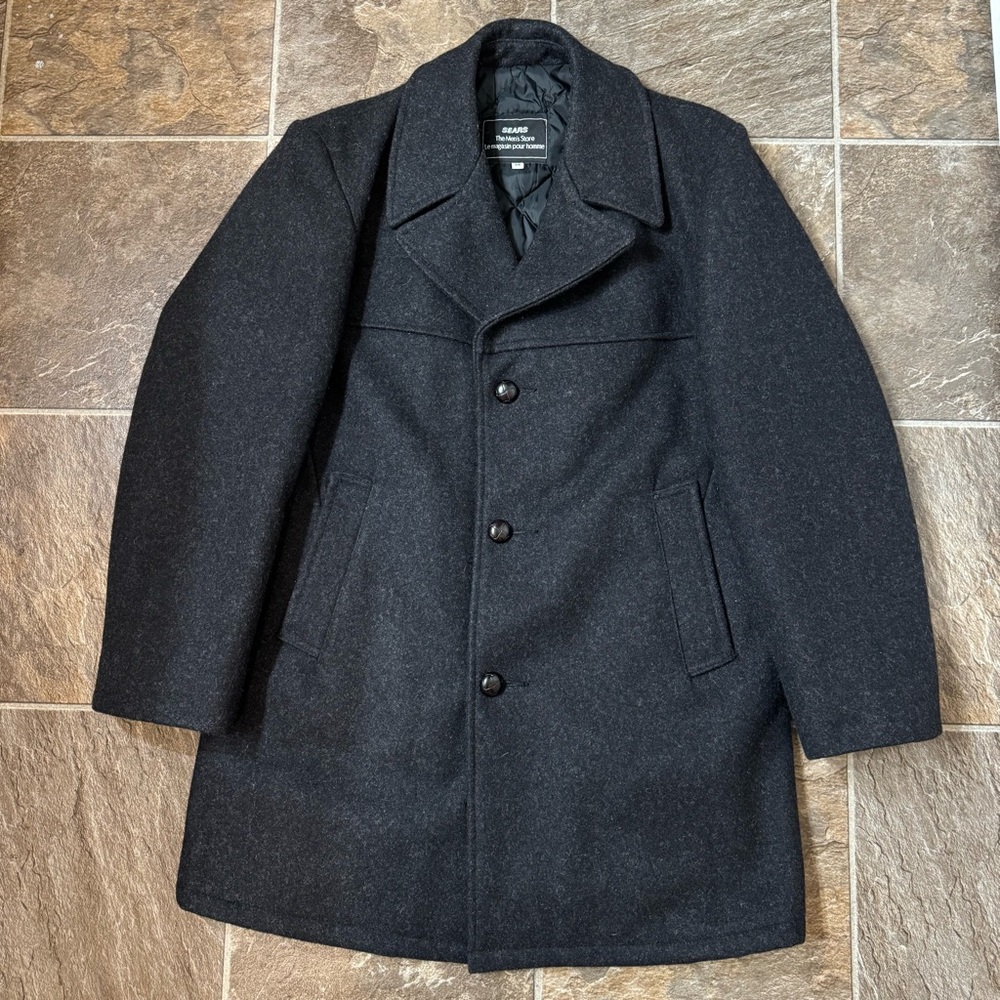 VTG Sears “The Men’s Store” Black Pea Coat Size 58